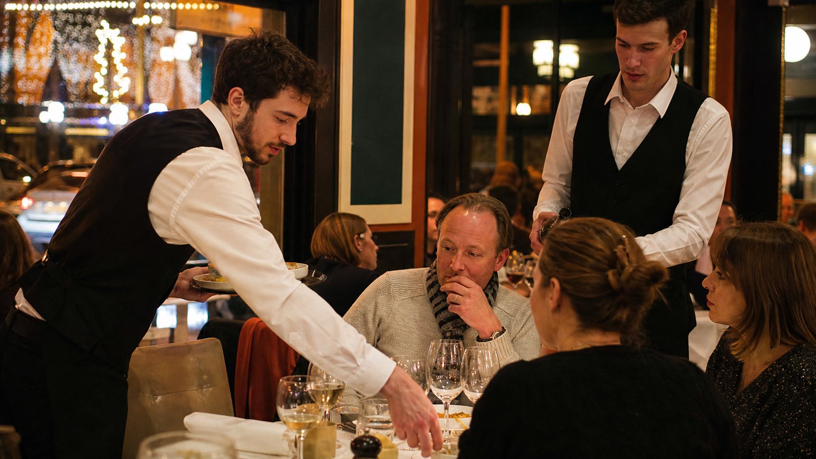 Extra en renfort pendant un service de restaurant, au moment de la répartition du tronc